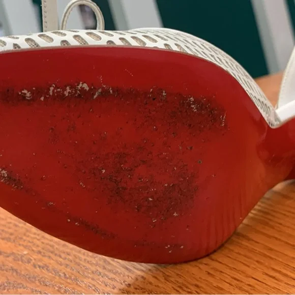 Christian Louboutin White Mesh Slingback Bow Pumps - Picture 3 of 3